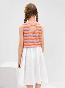 SHEIN 青少年女孩休闲简约舒适圆领无袖镂空心形后背连衣裙 - 藍色 - 查看 2