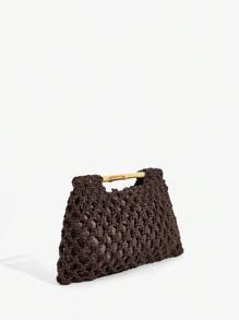 SHEIN SXY Women's Casual Hollow-Out Woven Clutch - Coffee Brown - View 4