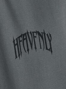 SWAVVY Loose Fit Men's Knit Casual Letter Print T-Shirt, Summer, Streetwear Friendly, 2000s Style - Dark Grey - View 3