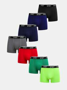 Teen Boy 7pcs Contrast Letter Tape Boxer Briefs