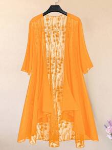 EMERY ROSE Plus Size Women Floral Embroidered Mesh Blouse For Vacation & Casual Wear - Yellow - View 1