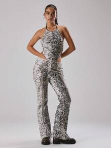 MUSERA V Neck Zebra Sequin Sleeveless Top Spring, Summer, Holiday, Vacation, Ibiza, Festival, Rave, Cool Girl