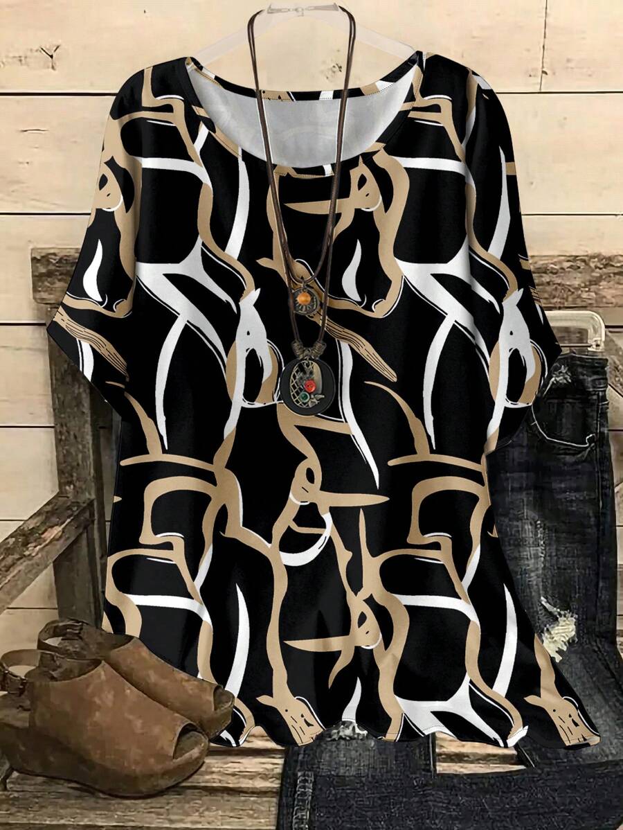 EMERY ROSE 休闲宽松圆领短袖加大码衬衫，适合夏季 Vcay 女士夏季服装女士夏季衬衫