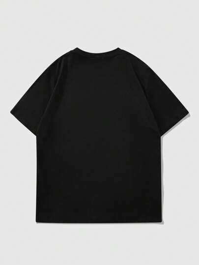 Street Life Men's Casual Goth Fashionable Comfortable White Diamond Rhinestone Cross Print Design Black T-Shirt, Rave