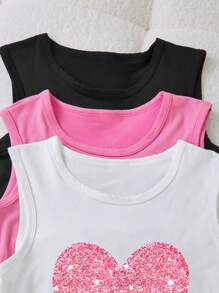 Sparklyn 3件装 少女基础休闲爱心印花背心，夏季可爱童装上衣 - 白色 - 查看 4