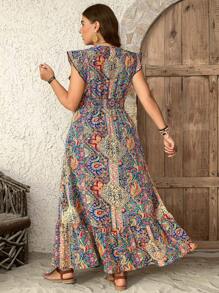 SHEIN LUNE 大码夏季度假佩斯利印花连衣裙