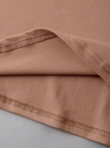 INAWLY Plus Size Casual Round Neck Short Sleeve Letter Print T-Shirt - Khaki - View 6