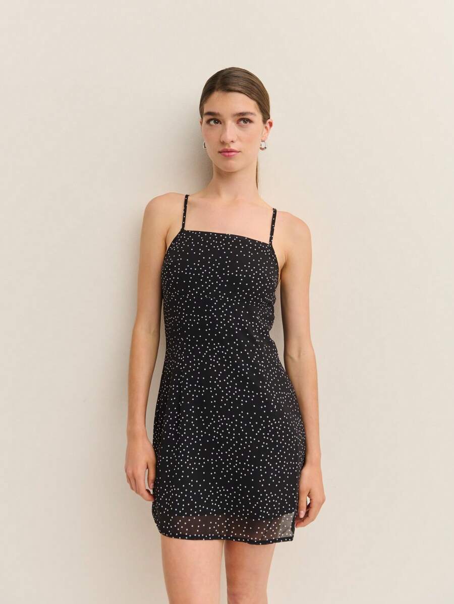 Nöista 女士可爱迷你连衣裙圆点印花夏季休闲装度假欧洲夏季 7 月 4 日连衣裙 - 黑色 - 查看 1