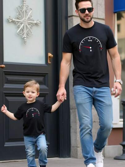 Manfinity Homme 休闲成熟父亲节趣味反字母图案短袖 T 恤，适合爸爸，黑色，修身款，适合夏季约会、派对、节日、家庭搭配，是送给父亲的绝佳礼物