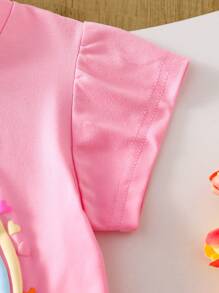 SHEIN 2 件女童休闲彩虹心形图案烫金印花上衣 + 舒适长裤套装