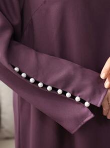Al Najma 女士春夏翻领优雅朴素土耳其和阿拉伯传统长款开衫 - 中紫紅色 - 查看 7