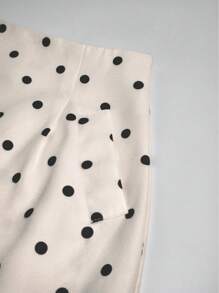 Qadelle Women's Pockets Decor Simple Polka Dot A-Line Skirt, Elegant Office Wear - Apricot - View 3