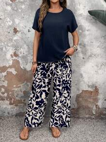 EMERY ROSE 2 pezzi/set di abbigliamento donna con stampa floreale, adatto per la primavera/estate