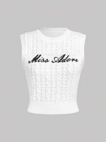 SHEIN MOD Plus Size Summer Casual Letter Pattern Knitted Top Women Summer Clothing Woman S Summer Clothes Women Summer Sets Summer Jumpers For Women Sweater Vest Women - White - View 1