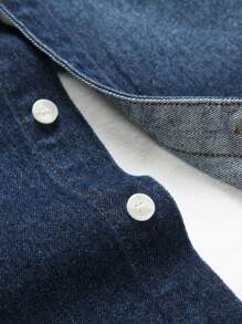 Manfinity LEGND Men's Casual Washed Distressed Denim Shirt - Dark Wash - View 8