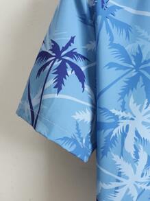 Manfinity RSRT 男士休闲椰子树印花短袖衬衫 男士沙滩衬衫 男士热带衬衫 男士夏季衬衫 男士沙滩衬衫 男士热带衬衫，蓝色夏威夷衬衫，男士热带衬衫，男士夏威夷印花衬衫，男士棕榈树衬衫 - 寶藍色 - 查看 3