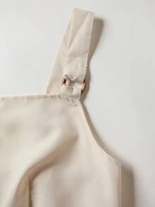 SHEIN Unity Women's Vintage Versatile Spring/Summer All-Match Button Decorated Wide Straps With Pocket Overall Woven Wide-Leg Jumpsuit, Apricot Color - Apricot - View 5