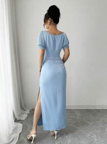 Elenzga 优雅纯色串珠装饰侧开衩连衣裙，夏季