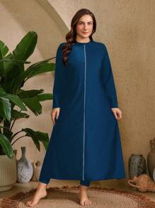 Swim Mulvari Bộ 2 món/Bộ đồ bơi Burkini trơn cỡ lớn cho nữ: Áo tankini lót trang trí và quần cạp cao màu trơn - Màu xanh ngọc - Xem 3