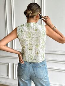 SHEIN Frenchy 女式法式夏季休闲撞色系带前烂花刺绣背心，时尚无袖夏季海滩度假茶会早午餐可爱外出海滩夏季上衣，度假 - 彩色 - 查看 3