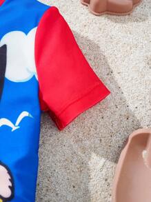 Astro Boy X SHEIN Conjunto de tankini de traje de baño con estampado de dibujos animados de manga corta para bebé niño, estilo de vacaciones de verano - Multicolor - Ver 5