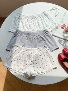 Comfortcana 3件套樱桃图案针织低腰夏季舒适短裤 - 彩色 - 查看 6