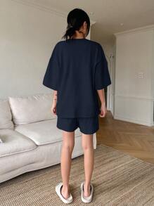 DAZY Minimalist Solid Color Oversized T-Shirt And Shorts Pajama Set