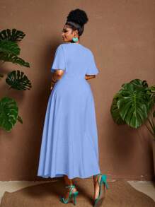 Maweii Vestido holgado de verano con escote en V profundo, mangas con volantes y cintura ceñida, apropiado para el trabajo y actividades al aire libre, talla grande