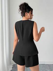 Elenzga Bộ đồ 2 mảnh cỡ lớn thời trang xuân/hè đi làm thường ngày thanh lịch phong cách thành thị sang trọng cổ điển đen trắng không co giãn bó eo ôm vừa vặn - Nhiều màu - Xem 2