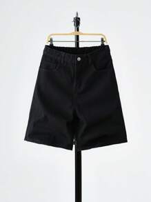 SHEIN Teen Boy Fashion Casual Vintage Y2k Casual Basic Black Loose Wide-Leg Five-Inch Denim Shorts For Kids Clothes Boys Soft Dailywear And Kids Summer And Spring Rave Outfits Festival And Beach Outfits Clothes - Black - View 6