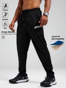 Manfinity Sport Polished Herren Sporthose mit elastischem Bund, Kordelzug und Buchstaben-Grafik, für Workout, Laufen, Sweatpants - Schwarz - Übersicht 1