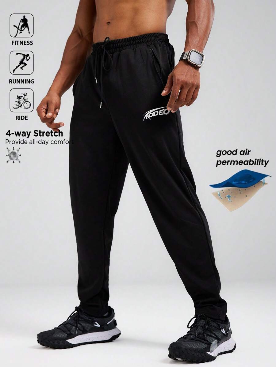 Manfinity Sport Polished Herren Sporthose mit elastischem Bund, Kordelzug und Buchstaben-Grafik, für Workout, Laufen, Sweatpants - Schwarz - Übersicht 1