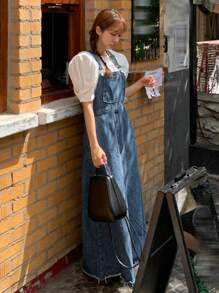DAZY Vestito lungo, taglia oversize, in colore blu lavato, casual, adatto a tutte le stagioni