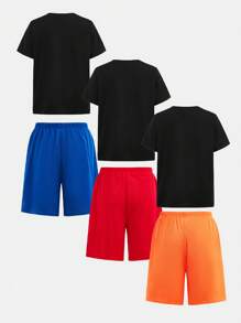 Tween Boy 6-Piece Set Casual, Comfortable, Fashionable, Street Style, T-Shirt And Shorts With A Holiday Coconut Tree Pattern And Letter Pattern. Spring And Summer. - Multicolor - View 2