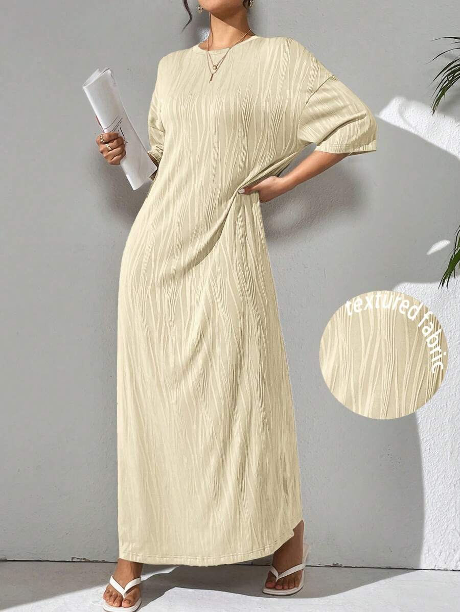 Mulvari Đầm Maxi Rộng Cổ Tròn Tay Dolman Màu Trơn Cho Nữ, Mùa Xuân/Hè, Đầm Maxi Hoàn Hảo Cho Trang Phục Đi Biển/Trang Phục Thường Ngày/Kỳ Nghỉ/Trang Phục Ở Nhà - Màu be - Xem 1
