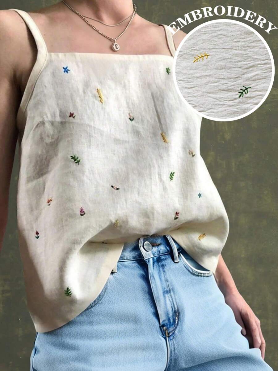 Jouncy 1pc Women's Casual Floral Embroidery Camisole - Apricot - View 1