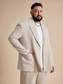 EASEVO Plus Size Men's Woven Double-Breasted Long Sleeve Suit Jacket & Pants Set