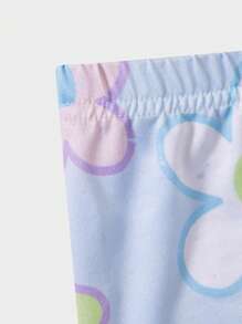 SHEIN Explorewe 少女牛奶丝印花蓝色打底小花自行车短裤