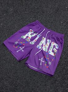 Manfinity EMRG مجموعة بنطلون ورياضي رجالي ماندفينيتي، بنطلون أرجواني، بنقشة مزيفة من الماس، جيوب وظيفية على جانبي البنطلون، خصر مطاطي، مناسب للارتداء اليومي والرحلات والعودة للمدرسة، الخيار الأول كهدية للأزواج والرفاق، بنطلونات رجالية بطباعات جرافيكية - متعدد الألوان - مشاهدة 3