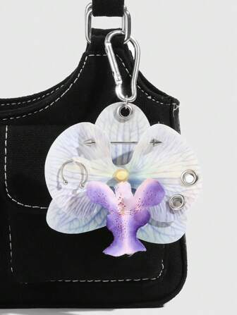 Fairycore 1 pièce Porte-clés ornemental de type percé à l'orchidée lavande chic, style de plage de printemps/été, mariage, vacances, cadeau d'anniversaire, charm de sac