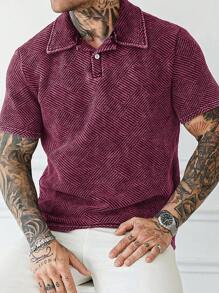 Manfinity Homme Áo thun polo nam họa tiết thường ngày đã giặt, mùa hè - Màu Hồng Tươi - Xem 2