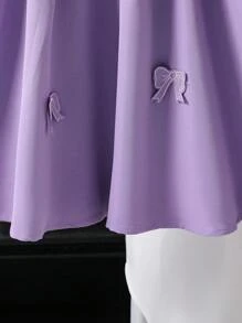 Wildeya Vestido casual lindo de manga corta abultada con moño decorativo y unicolor para niña