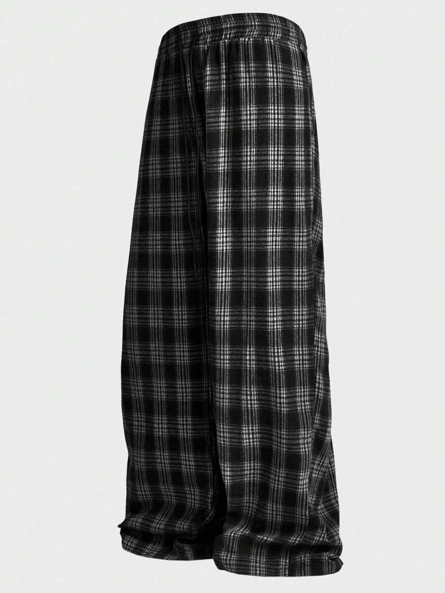 EASEVO 大码男士休闲格子梭织宽松裤，适合学校、秋季穿着 - 黑與白 - 查看 1