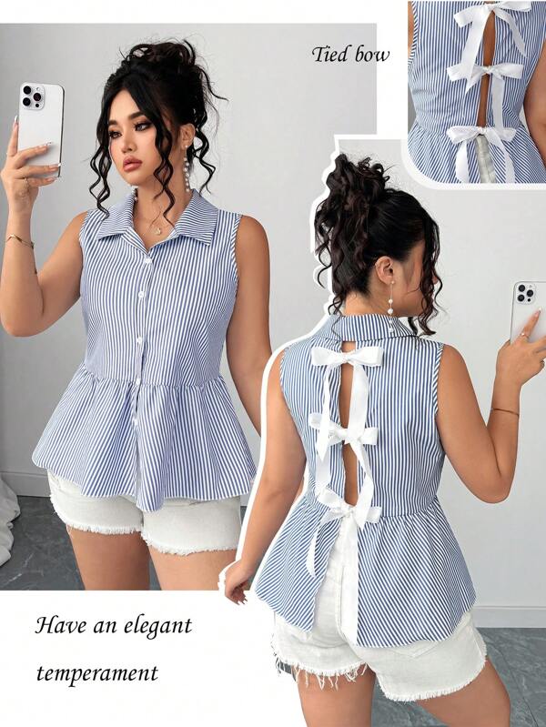 Elenzga Blusa elegante tipo retro francés con lazo, de estilo casual y de talla grande para verano