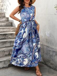 Breezaya 大码女式无袖圆领抽绳休闲连衣裙，女士夏季服装，圣帕特里克节，狂欢服装，节日，春假，波西米亚风 - 彩色 - 查看 5