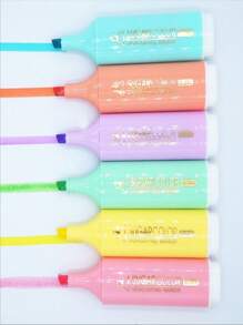 SHEIN 6pcs Fluorescent Highlighters, Pastel Colors Chisel Tip Marker Pen, Assorted Colors, Water Based, Quick Dry Back To School