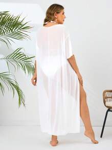 Swim Lushoire Cubrecuerpo básico casual talla grande con abertura - Blanco - Ver 2