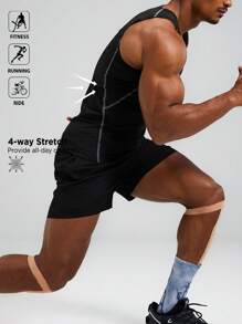 Acti Log 男士简约休闲无袖运动T恤 健身服 跑步T恤和背心 修身圆领压缩衣 - 黑色 - 查看 8