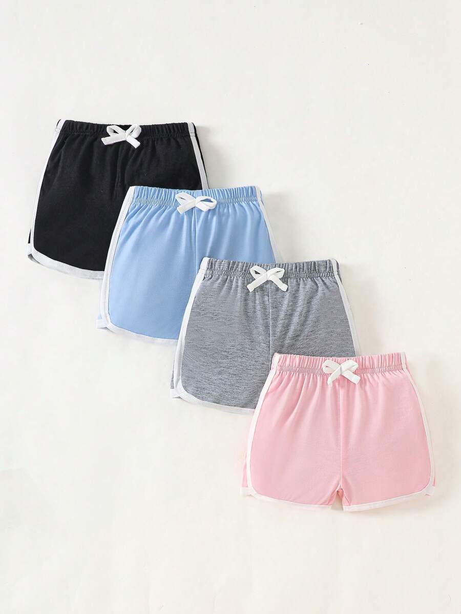 SHEIN Bộ 4 món quần short thể thao màu kẹo dễ thương thường ngày cho bé gái/trẻ sơ sinh 0-3 tuổi mùa xuân/hè, bộ đồ mặc hàng ngày 4 món - Nhiều màu - Xem 1