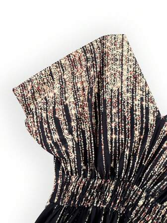 Rafferiza V-Neck Batwing Gold Printed Sexy Wide Leg Jumpsuit